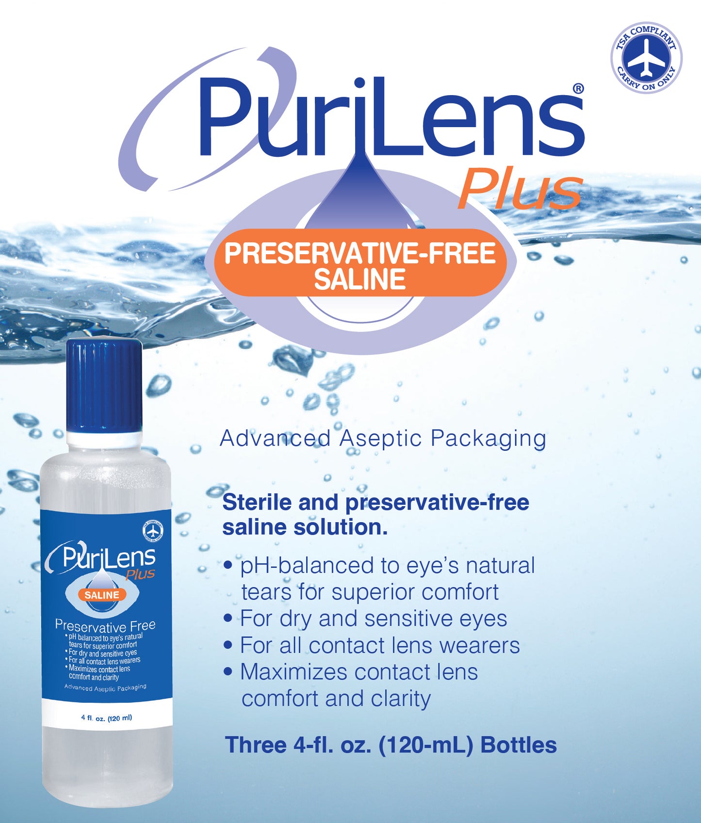 3 Pack PuriLens Plus Preservative Free Saline