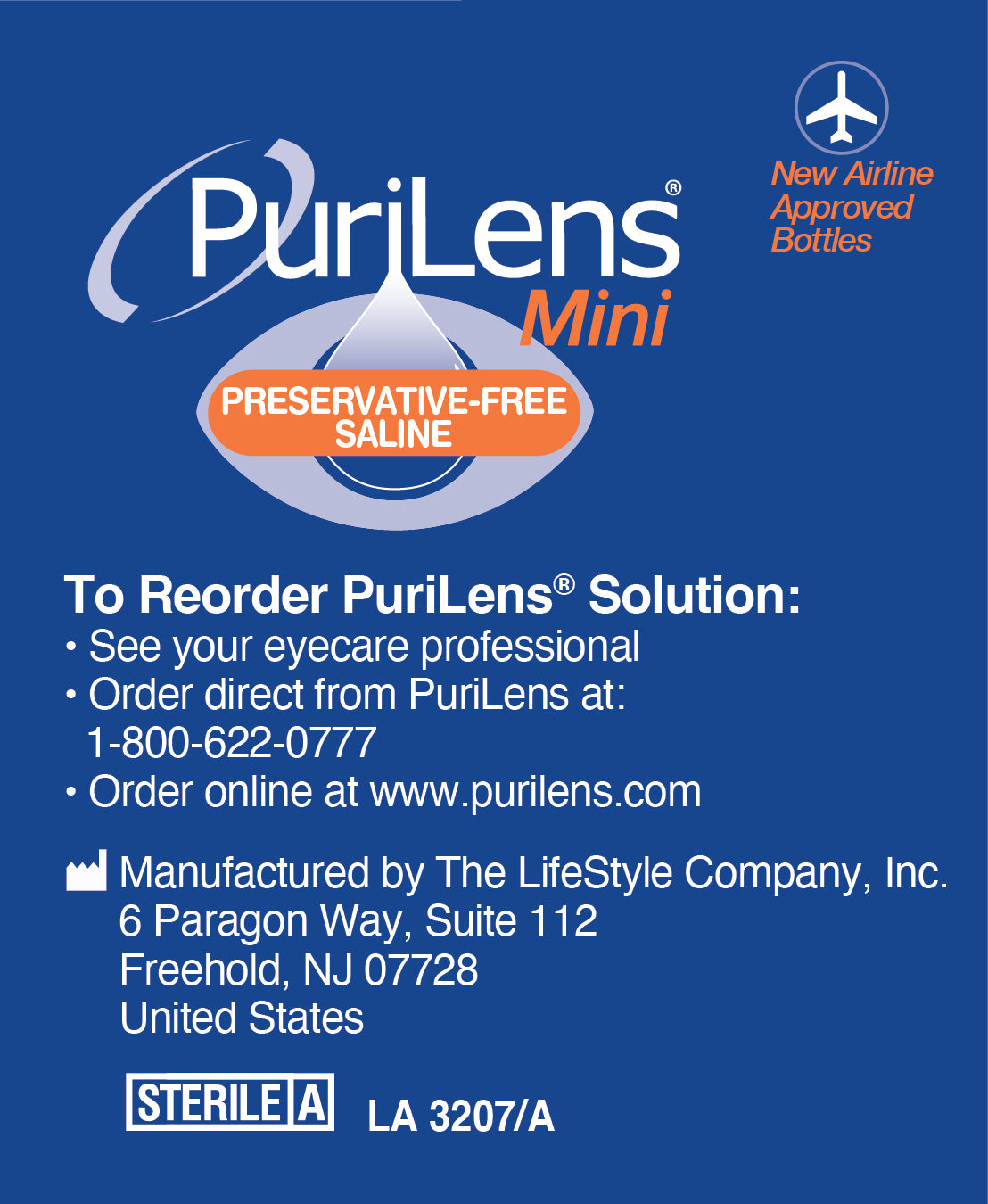 PuriLens Mini Preservative-Free Saline 60ml (2 fl. oz.) 6 Pack