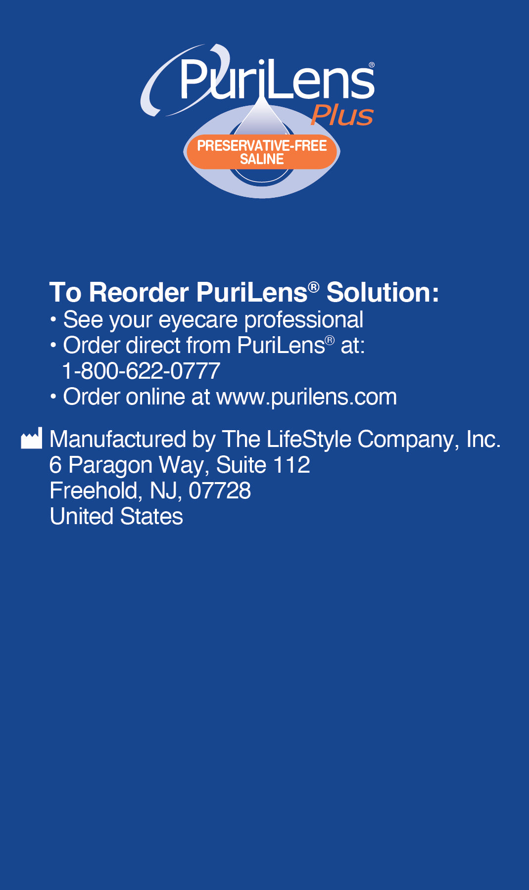 PuriLens Plus Preservative-Free Saline 120ml (4 fl. oz.) 6 Pack