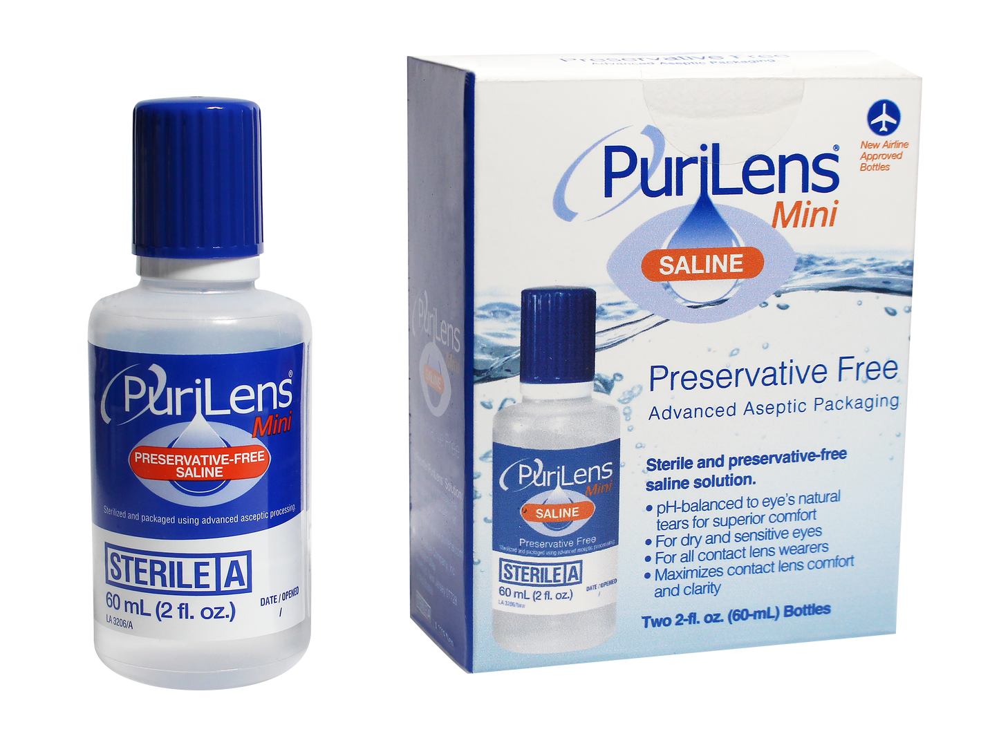 PuriLens Mini Preservative-Free Saline 60ml (2 fl. oz.) 2 Pack