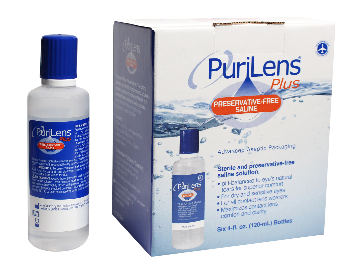 PuriLens Plus Preservative-Free Saline 120ml (4 fl. oz.) 6 Pack