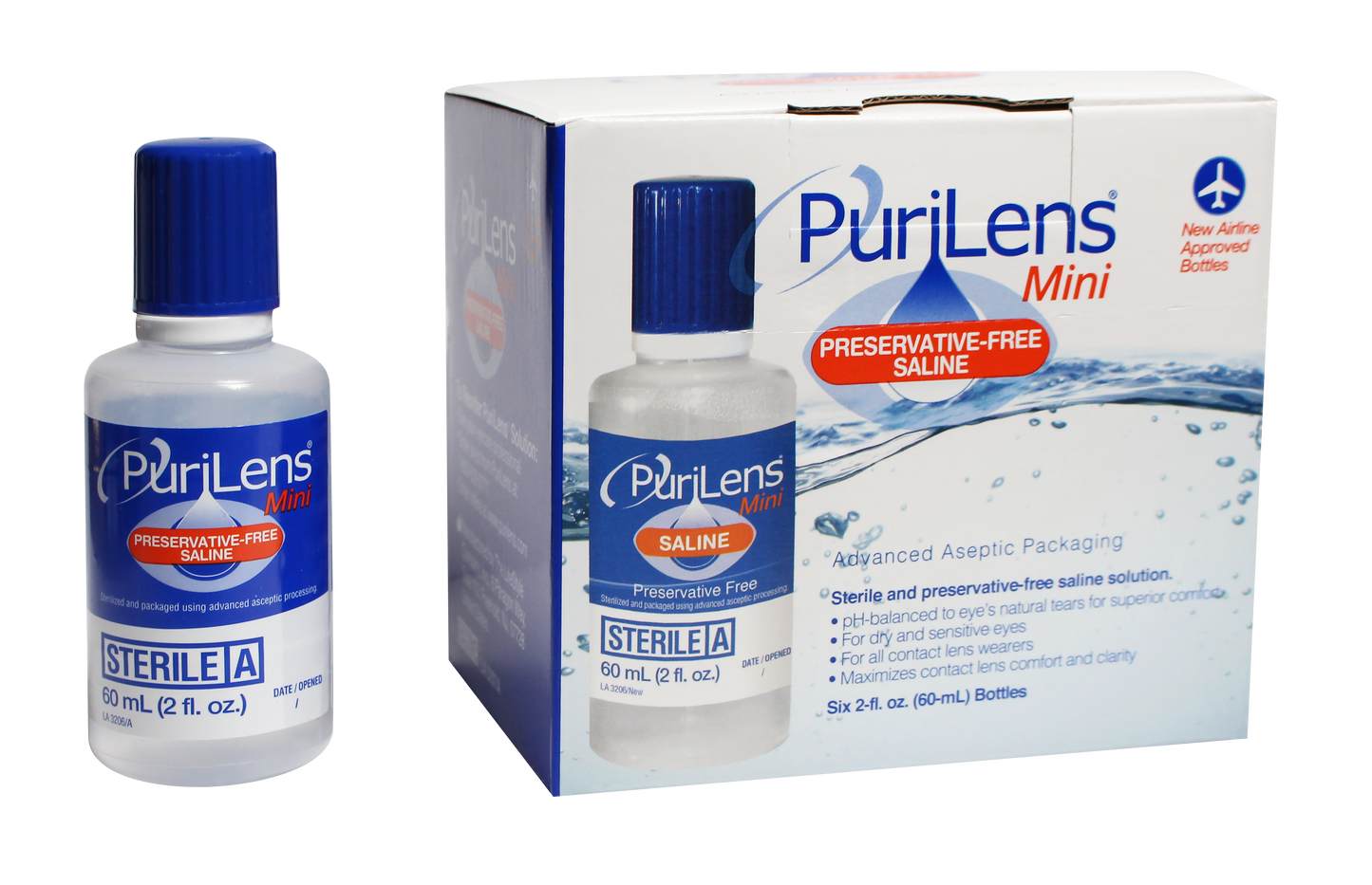 PuriLens Mini Preservative-Free Saline 60ml (2 fl. oz.) 6 Pack